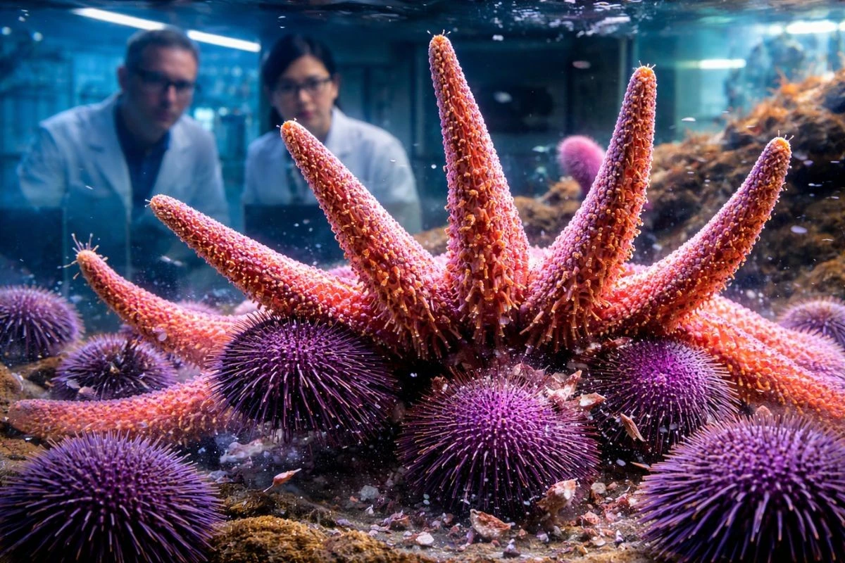 Waarom experts juveniele zonnebloemzeesteren kweken om vervelende zee-egels te stoppen