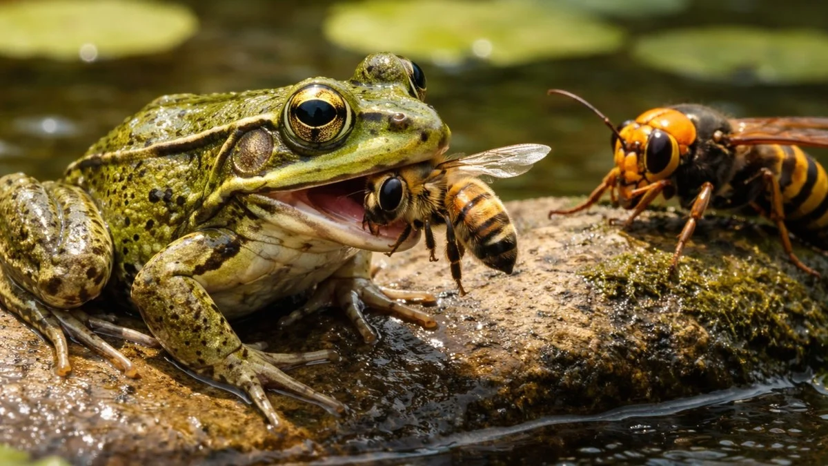 Waarom vijver-kikkers wespen inslikken en blind zijn voor hun gifsteken